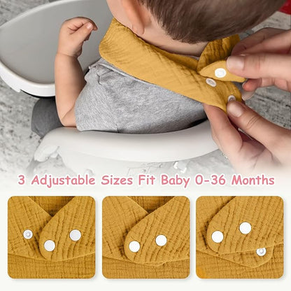 Yoofoss Muslin Baby Bibs 10 Pack 100% Organic Cotton 6-Layer Soft Absorbent Drool Bandana Baby Bibs for Drooling and Teething for Boys and Girls, Gradient Pink