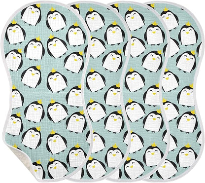 vvfelixl Muslin Burp Cloths Penguins Princes with Crowns Baby Washcloths for Baby Girl Boys 2 Pack