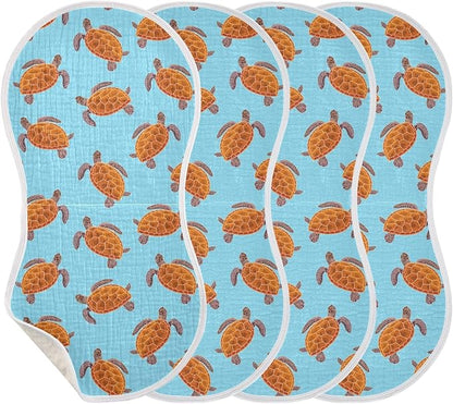 vvfelixl Baby Burp Cloths Turtle Baby Newborn Cotton Burping Cloths Set Baby Washcloths 4 Pack
