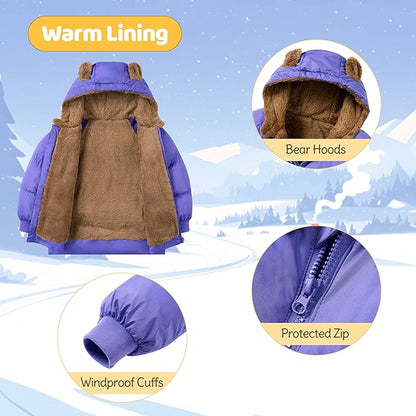 TUONROAD Baby Girls Coats for 6 Months-5 Years Toddlers Boy Winter Jacket Warm Bear Hooded Outdoor Coats Size 5