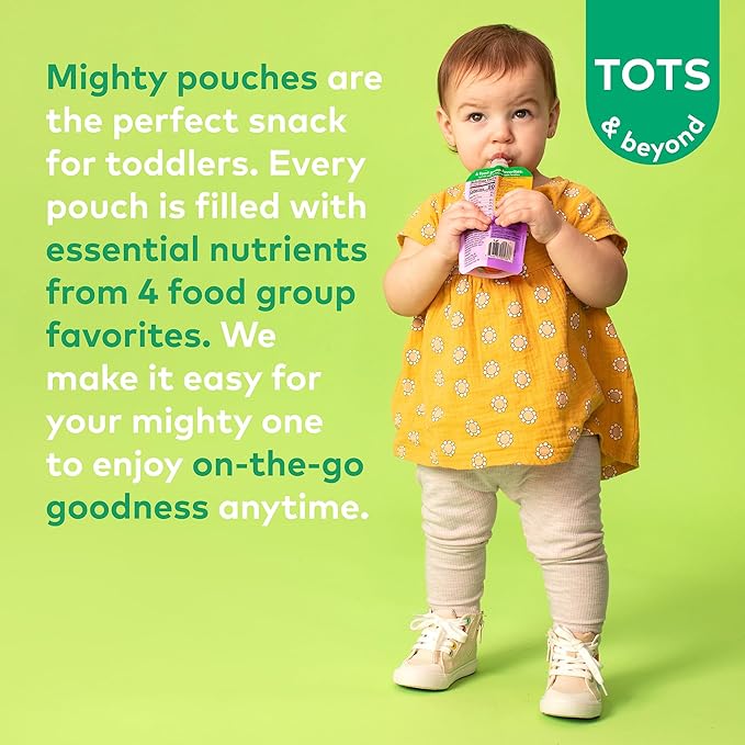 Plum Organics Mighty Builder Organic Toddler Food - Pear, White Bean, Blueberry, Date, and Chia - 4 oz Pouch (Pack of 12) - Organic Fruit and Vegetable Toddler Food Pouch