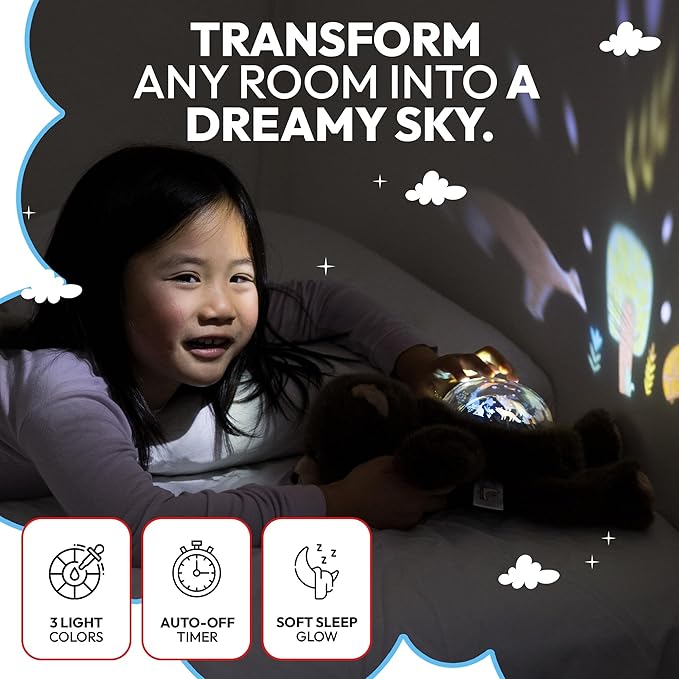 Sound Sleepers Bear – Stuffed Animal Night Light & Baby Night Light Projector with Soothing Music | Plush Toddler Night Light Projector, Sound Machine & Nursery Star Projector