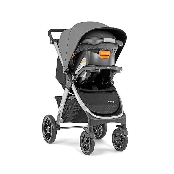 Chicco Bravo 3-in-1 Trio Travel System, Bravo Quick-Fold Stroller with KeyFit 30 Infant Car Seat and Base, Car Seat and Stroller Combo | Brooklyn/Navy