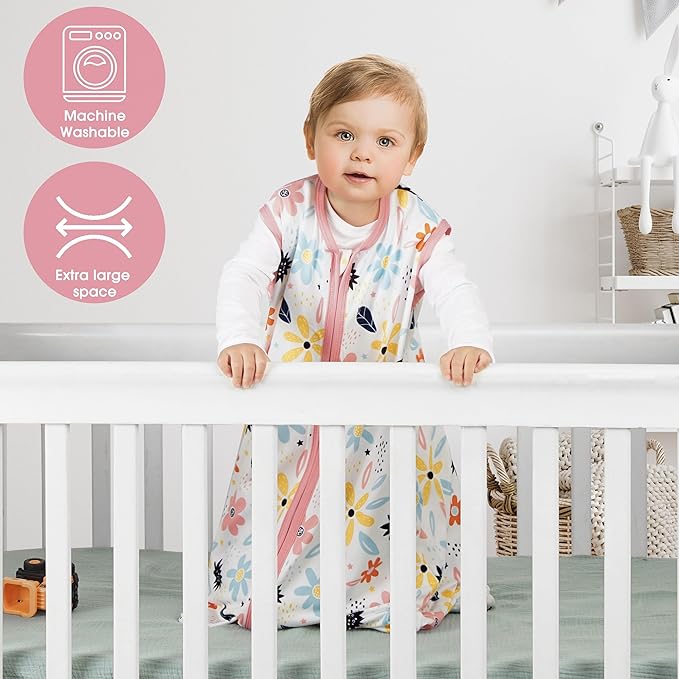 3 Pack Baby Sleep Sack 18-24 Months 100% Rayon Cotton Baby Sleeping Bag 2-Way Zipper Toddler Wearable Blankets Comfy Stretchy Lightweight TOG 0.3 （Heart&Pink&Floral）