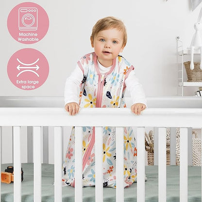 3 Pack Baby Sleep Sack 18-24 Months 100% Rayon Cotton Baby Sleeping Bag 2-Way Zipper Toddler Wearable Blankets Comfy Stretchy Lightweight TOG 0.3 （Heart&Pink&Floral）