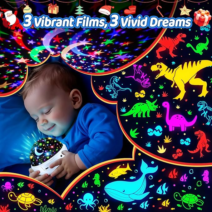 COOLNIGHT Christmas Room Decor, 93 Lighting+3 Films Christmas Projector Christmas Stuff, Remote+Dimmable+360° Slient Nightlight for Baby Nursery, Christmas Room Decorations, Moon Projector (White)