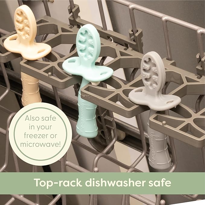 Upward Baby Spoons Self Feeding 6+ Months - 3 Pack, Chewable Toddler Utensils with Anti Choke Barrier, Baby Feeding Essentials, Baby Spoons 4 months, Silicone Spoons, Red White Blue