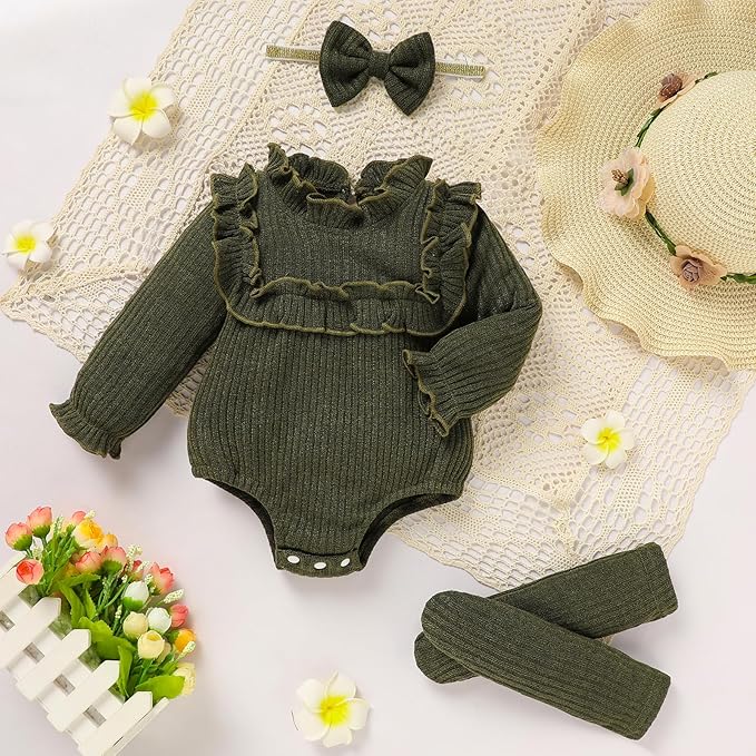 GRNSHTS Newborn Baby Girl Clothes Ruffle Rompers Toddler Fall Outfits for Girls Set Little Girl Fall Winter Clothing