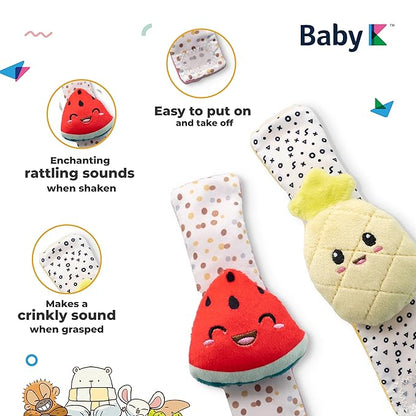 BABY K Baby Rattle Socks & Wrist Toys (Set C) - Newborn Toys for Baby Boy or Girl - Brain Development Infant Toys - Hand and Foot Rattles Suitable for 0-3, 3-6, 6-12 Months Babies