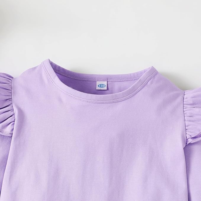 LYSMuch Toddler Baby Girls Long Sleeve Ruffle T Shirt Kids Casual Plain Solid Top Blouse T-Shirt Undershirt