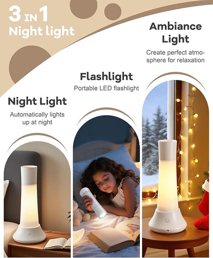 Rechargeable Motion Sensor Night Light Indoor,Portable LED Flashlight & 3 Color Lamp 3 in 1,Bedside Table Lamp for Bedroom, Hallway and Bathroom,Birthday Valentines Day Gifts for Women,Men and Kids