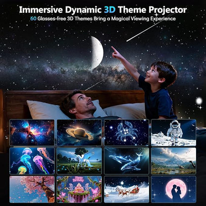 Rossetta 3D Projector, 60 Themes HD 3D Galaxy Projector with Bluetooth Speaker & Remote, 1H/2H Timer, Space Projector Night Light for Kids Bedroom, Room Decor, Birthday Gifts for Adults, Girls, Boys