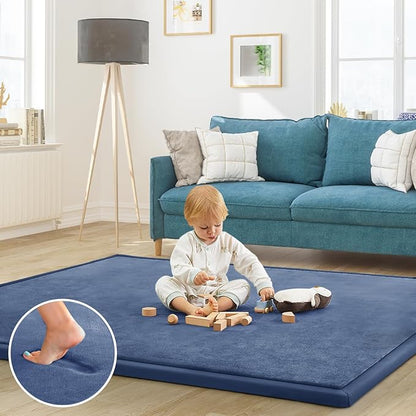 Baby Play Mat 1.2" Thick Memory Foam Nursery Rug Area Rug, 6’7” X 6’7” Yoga Mat Playmat Crawling Mat for Baby,Toddlers,Infants,Kids,Floor Mat Tatami Mat for Living Room with Non-Slip(Blue)