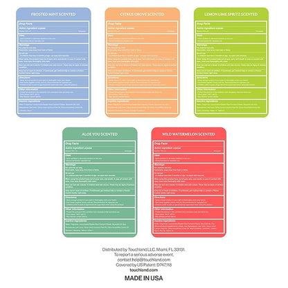 Touchland Hydrating Hand Sanitizer Spray, FRESH 5 Set (Mint, Citrus, Lemon Lime, Aloe, Watermelon), 1 FL. OZ. Travel Size Power Mist Sprays (Set of 5)