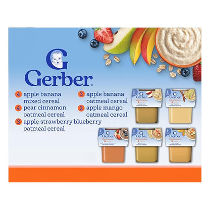 Gerber Stage 2 Baby Food, Baby Fruit And Cereal Tubs Variety Pack, Iron Helps Support Brain Development, No Artificial Flavors, Baby Cereal, 32-Pack