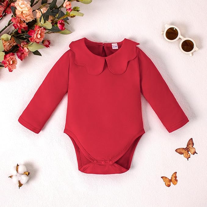 0-24M Infant Girls Ruffle Collar Bodysuit Baby Girl Casual Romper Toddler Solid Color Jumpsuit Winter Clothes