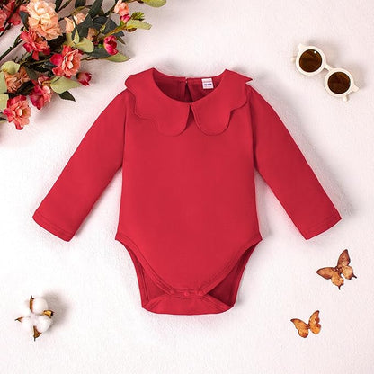 0-24M Infant Girls Ruffle Collar Bodysuit Baby Girl Casual Romper Toddler Solid Color Jumpsuit Winter Clothes