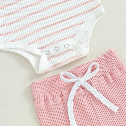 Newborn Baby Boy Girl Clothes Ribbed Knitted Long Sleeve Romper Pants Solid Cotton Infant Fall Winter Outfits 2Pcs