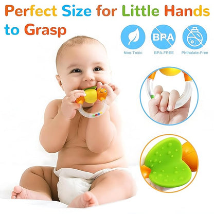 MOONTOY 12pcs Baby Rattles for Babies 0-6 Months Teething Toys 3-6 Months, Newborn Infant Teethers Baby Toys 6-12 Months, Montessori Baby Easter Basket Stuffers Gifts 1 2 3 4 5 6 7 9 10 Month Boy Girl