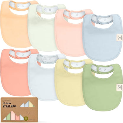 8-Pack Organic Baby Bibs for Boys, Girls - Soft Cotton Drooling and Teething Bibs for Baby Girl & Boy, Extra Absorbent, Easy to Clean & Put On for Toddler, Newborn, Infant 0-24 Months(Dew)