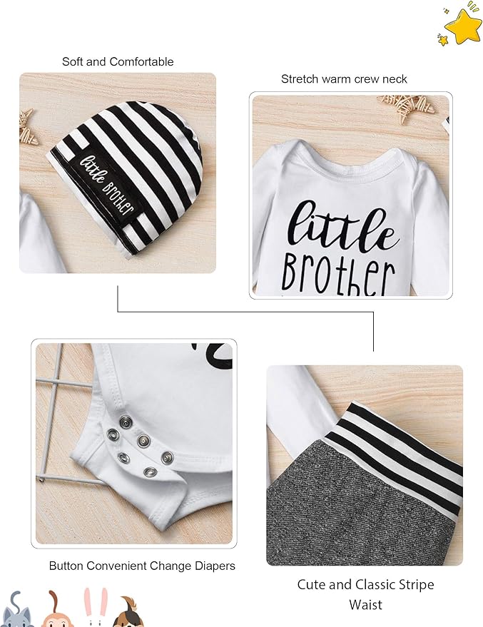 Fommy Newborn Baby Boy Clothes New to The Crew Letter Print Romper+ Pants+Hat 3PCS Outfit