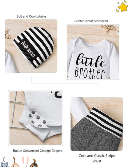 Fommy Newborn Baby Boy Clothes New to The Crew Letter Print Romper+ Pants+Hat 3PCS Outfit