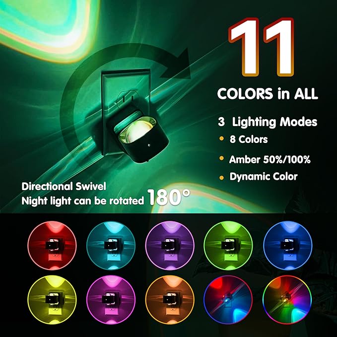 L LOHAS LED Night Light Projector, Color Changing Night Light Plug into Wall, Dusk to Dawn Sensor, Rotating Nightlight, RGB Ambient Lighting for Bathroom, Gaming Room, Gifts,1 Pack