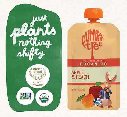 Pumpkin Tree Peter Rabbit Organics Apple and Peach, Fruit Snack Squeeze Pouch, 4 Ounce (Pack of 10)