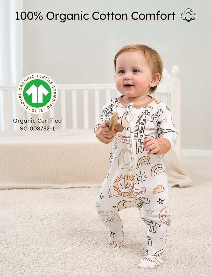 Yoofoss Baby Pajamas 100% Organic Cotton Baby Sleepers for Newborn 0-3 3-6 6-9 Months Boys Girl Clothes 3pcs Footed PJs