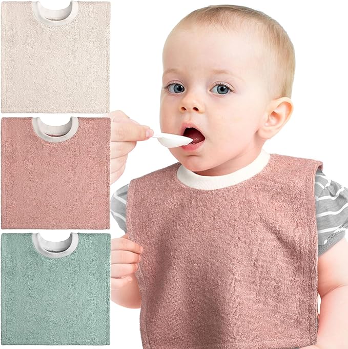 Foaincore 3 Pieces Full Coverage Toddler Bibs Pullover Baby Bibs Absorbent Cotton Terry Towel Toddler