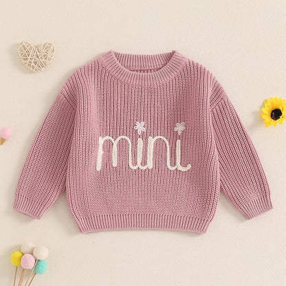 Mommy and Me Sweater Matching Family Outfit Long Sleeve Knit Sweater Pullover Mom and Baby Clothes
