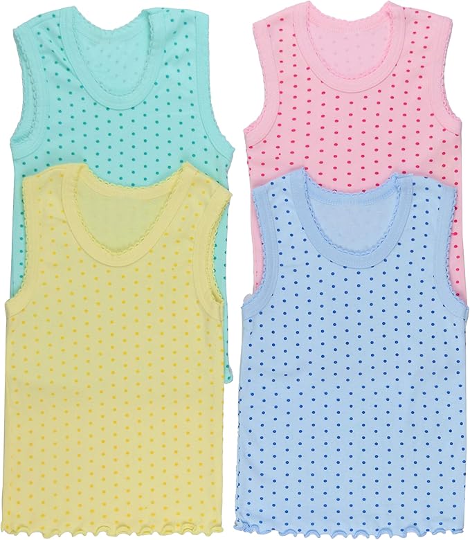 ToBeInStyle Girl's 4 Pack Ruffle Hem Cotton Tank Tops