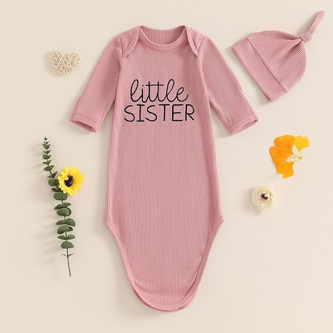 Newborn Boy Girl Coming Home Outfit Baby Infant Sleeper Gown Nightgown Outfits Cute Fall Winter Pajamas and Hat