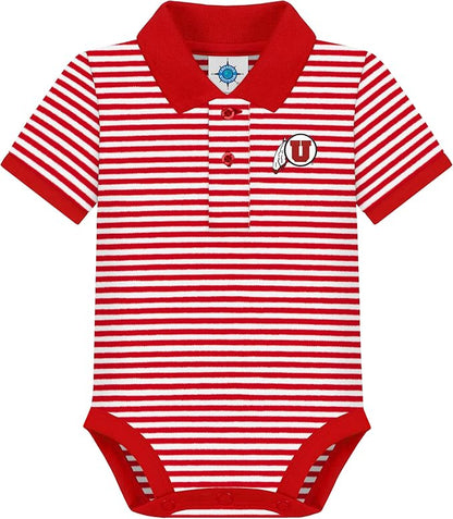 Creative Knitwear College Baby Striped Polo Bodysuit - Team Logo, Multiple Colors, for Boys & Girls (0-12 Months)