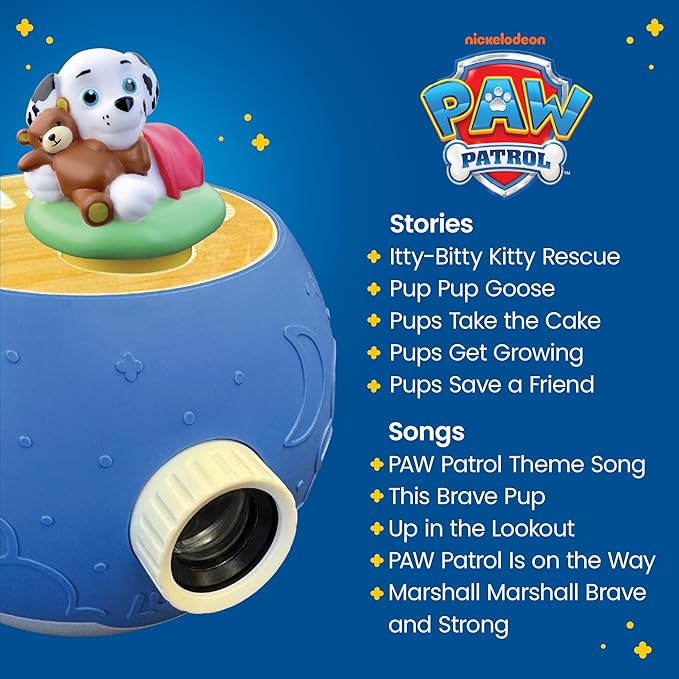 Kids Book Projector – 5 PAW Patrol & 5 Classic Read-Aloud Stories, 10 Songs & Night Light & Soothing Dream Music | Children Ages 3+ Storytime Projector | Toys, Owl & PAW Patrol Marshall