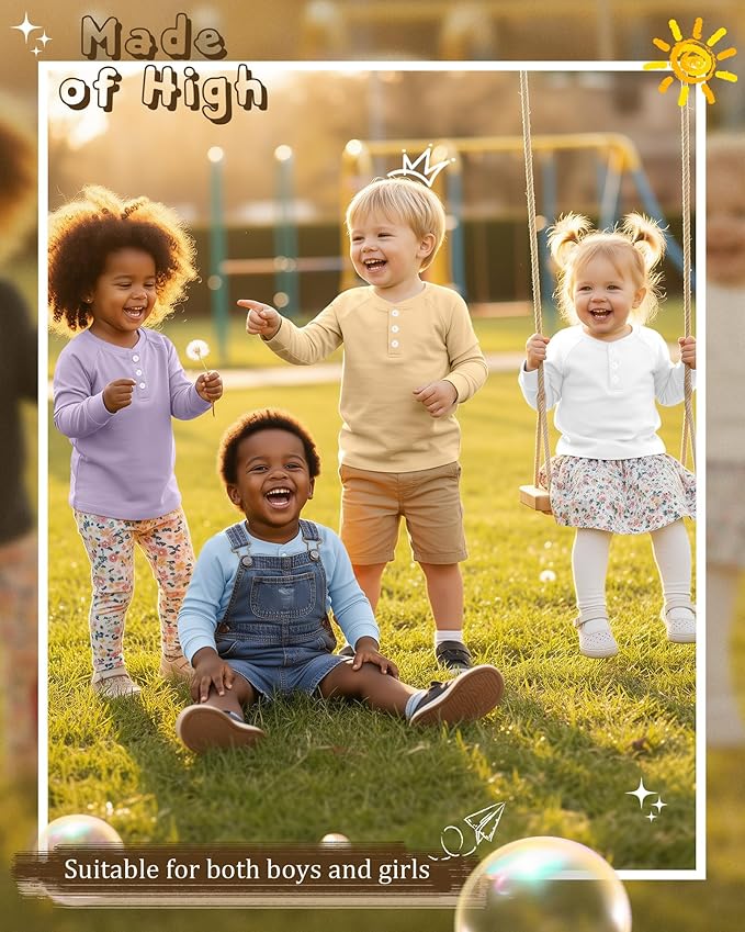 4 Pack Boys' Long Sleeve Shirts Girls' Henley Tees Toddler Baby Knit Casual Tops Kids Fall Clothes Unisex