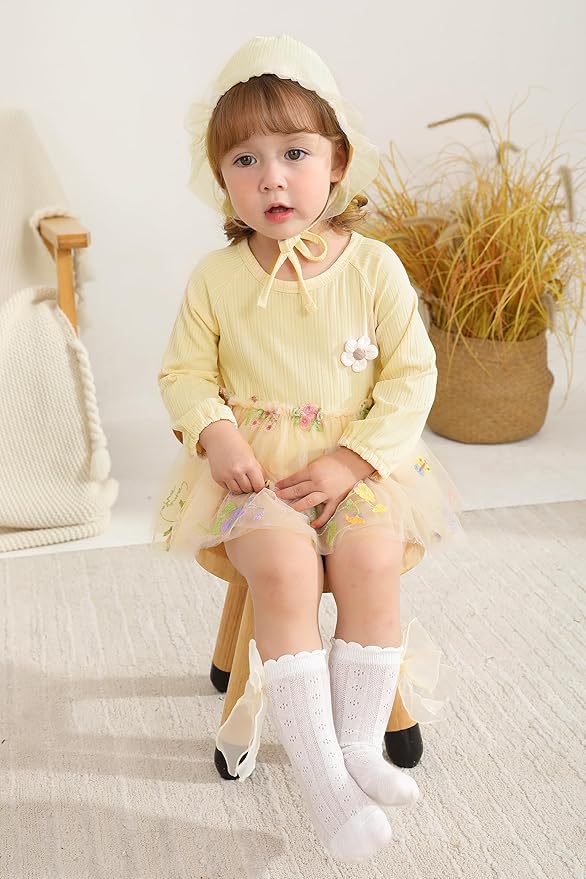 YOUNGER TREE Newborn Baby Girl Romper Dress Outfits Long Sleeve Floral Tutu Bodysuit with Leggings Hat Infant Fall Clothes