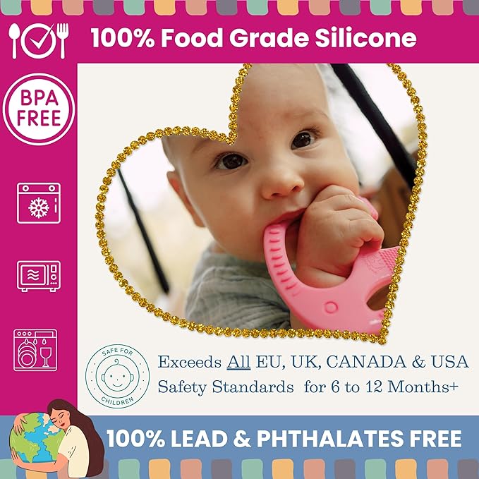Baby Elefun Baby Teething Toys 5X Pain Relief Zero Delay 6-12 Months Pink