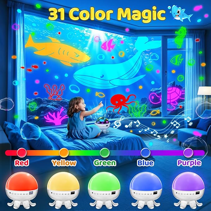 Baby Sound Machine for Kids Night Light Projector with Star, 30 Soothing Sounds White Noise Machine for Sleeping, 31 Color | 4 Films Baby Sleep Trainer, Remote+Timer+3 Brightness Night Light for Kids