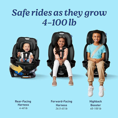 Graco Turn2Me 3-in-1 Rotating Convertible Car Seat, London, Rear-Facing Rotation, Forward-Facing Mode, Highback Booster Up to 100 lbs, Adjustable Headrest & Harness, Steel Reinforced Frame