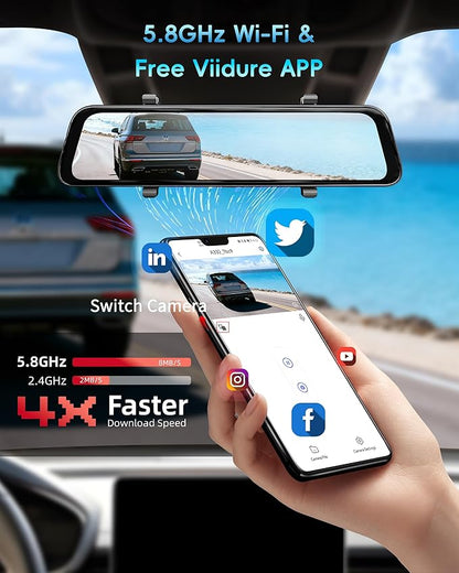 2-in-1 4K Mirror Dash Cam with Baby Monitor for Carseat, 12" 2.5K Rear View Mirror Camera with Backseat Car Baby Camera 1080P,WiFi,GPS,APP,Nigh Vision,128G SD Card,Dash Camera for Family Car Safety