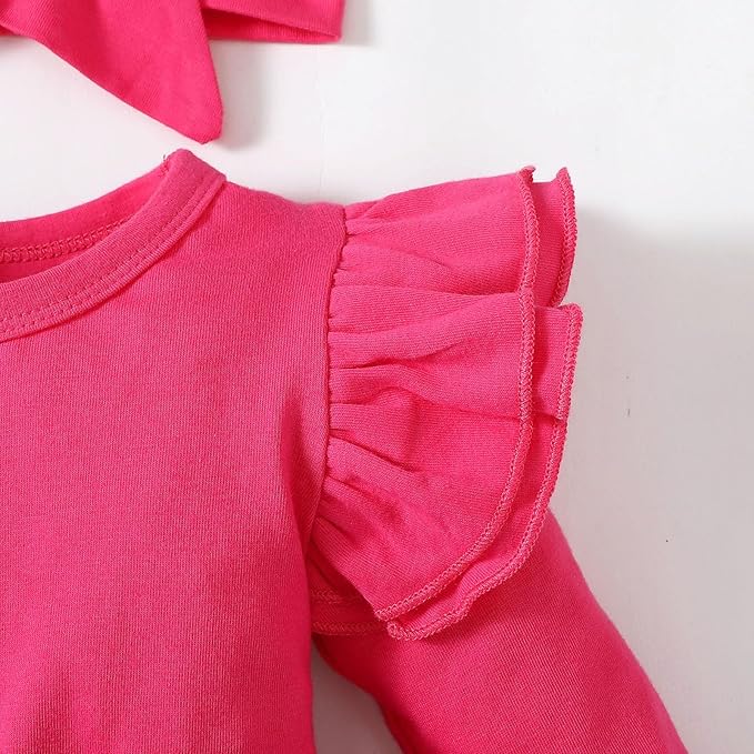 Baby Girl Clothes Infant Ruffle Sleeve Romper Dress Newborn Solid Tutu Skirt Sets Jumpsuit Headband Outfit