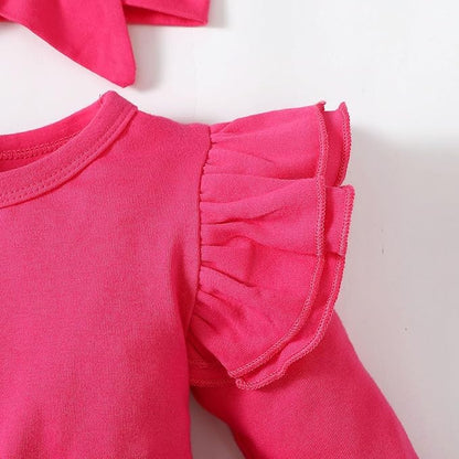 Baby Girl Clothes Infant Ruffle Sleeve Romper Dress Newborn Solid Tutu Skirt Sets Jumpsuit Headband Outfit