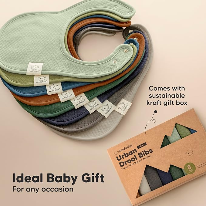 KeaBabies 8-Pack Organic Baby Bibs for Girls, Boys - Quilted Cotton Cloth Baby Drool Bibs for Drooling and Teething Toddler, Newborn, Infant, Soft & Super Absorbent (Moor)