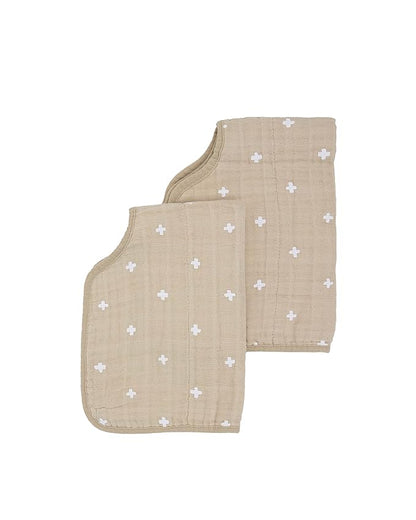 Little Unicorn Ultra-Absorbent Premium Burp Cloth 2 Pack | Soft on Baby's Skin | Larger Size | Ergonomic Design | Set of 2 (Taupe Cross)