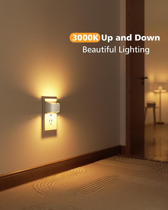 VOLISUN Night Lights Plug into Wall, 6 Pack Up and Down LED Night Light with Dusk to Dawn Light Sensor, 3000K Warm White Nightlight for Hallway, Bedroom, Bathroom, Kitchen White