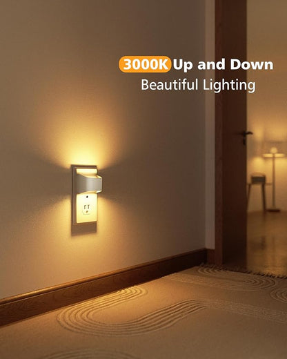 VOLISUN Night Lights Plug into Wall, 6 Pack Up and Down LED Night Light with Dusk to Dawn Light Sensor, 3000K Warm White Nightlight for Hallway, Bedroom, Bathroom, Kitchen White