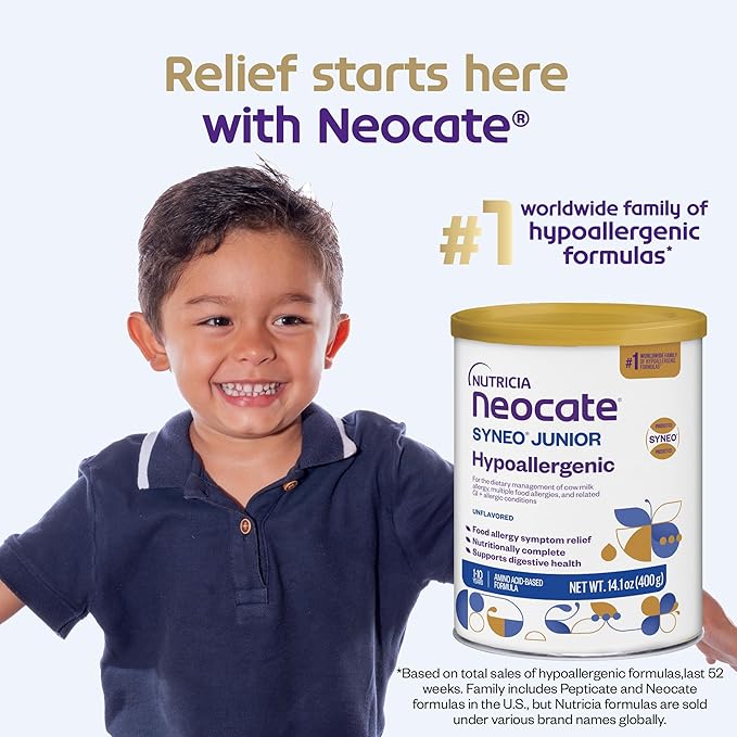 Nutricia Neocate Junior - Hypoallergenic, Dairy-free, Amino Acid-Based Formula for 1+ Years - For Toddlers, Kids & Teens - Powdered Formula- Vanilla - 14.1 oz can (Case of 1)