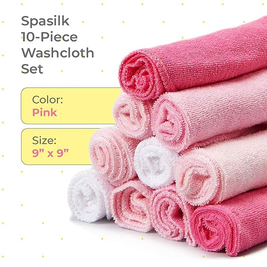 Spasilk Baby Washcloth Wipes Set for Newborn Boys and Girls, Soft Terry, Pack of 10, Pink