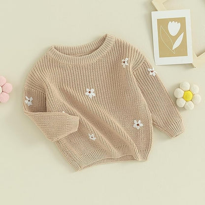 Mubineo Baby Girl Winter Clothes Cute Flower Sweater Crewneck Pullover Long Sleeve Knit Newborn Infant Sweaters